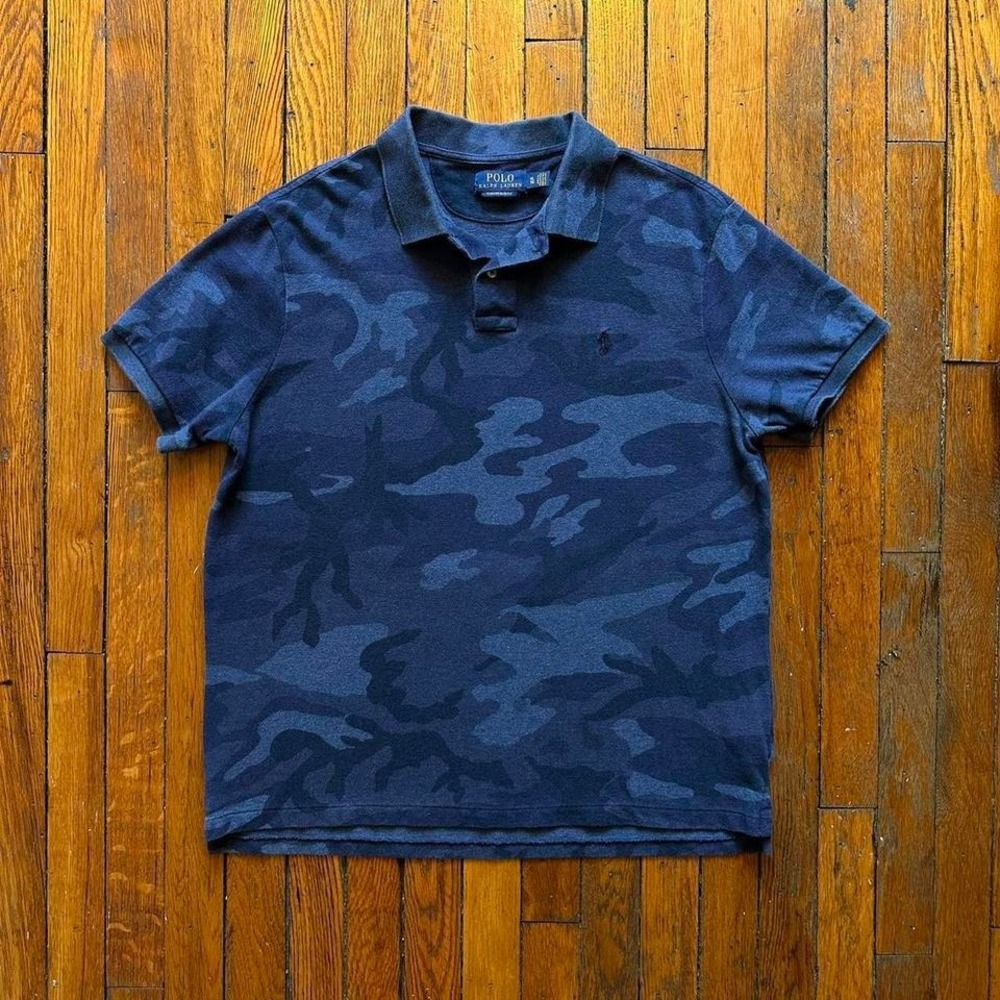 Polo Ralph Lauren Custom Slim Fit Camouflage Golf Polo Shirt Men XL Blue Preppy